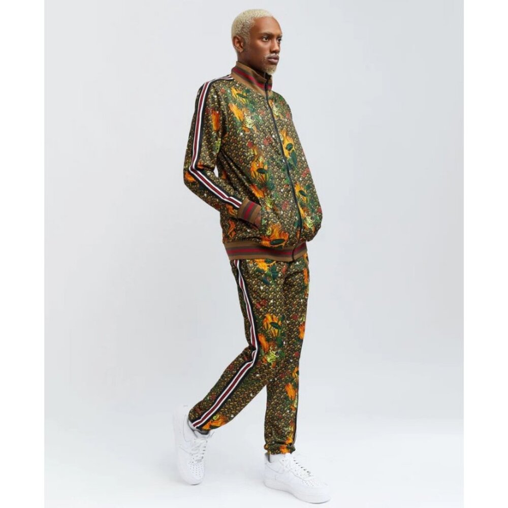 Reason Brand Tiger Print Monogram Track Set Tracksuit 2 Piece Men's Size 2XL XXL - Picture 6 of 10